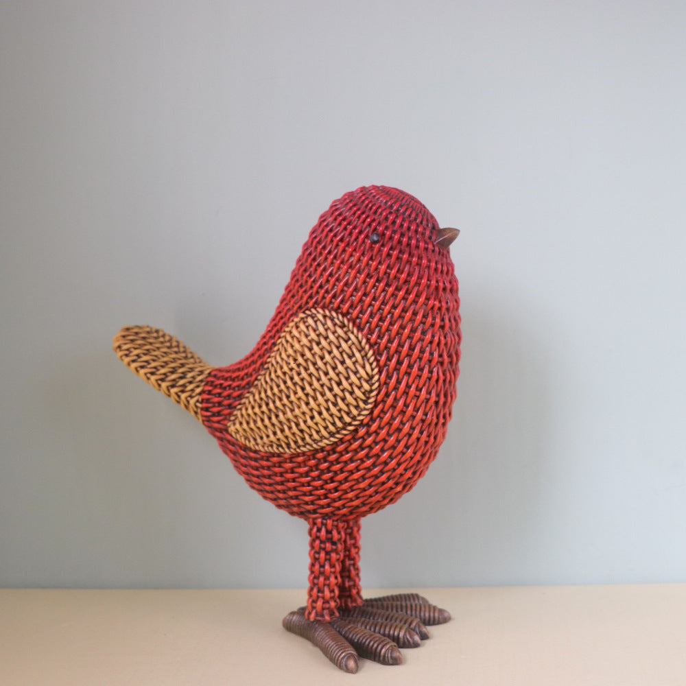 Imitation rattan bird figurine, resin animal sculpture, home decoration