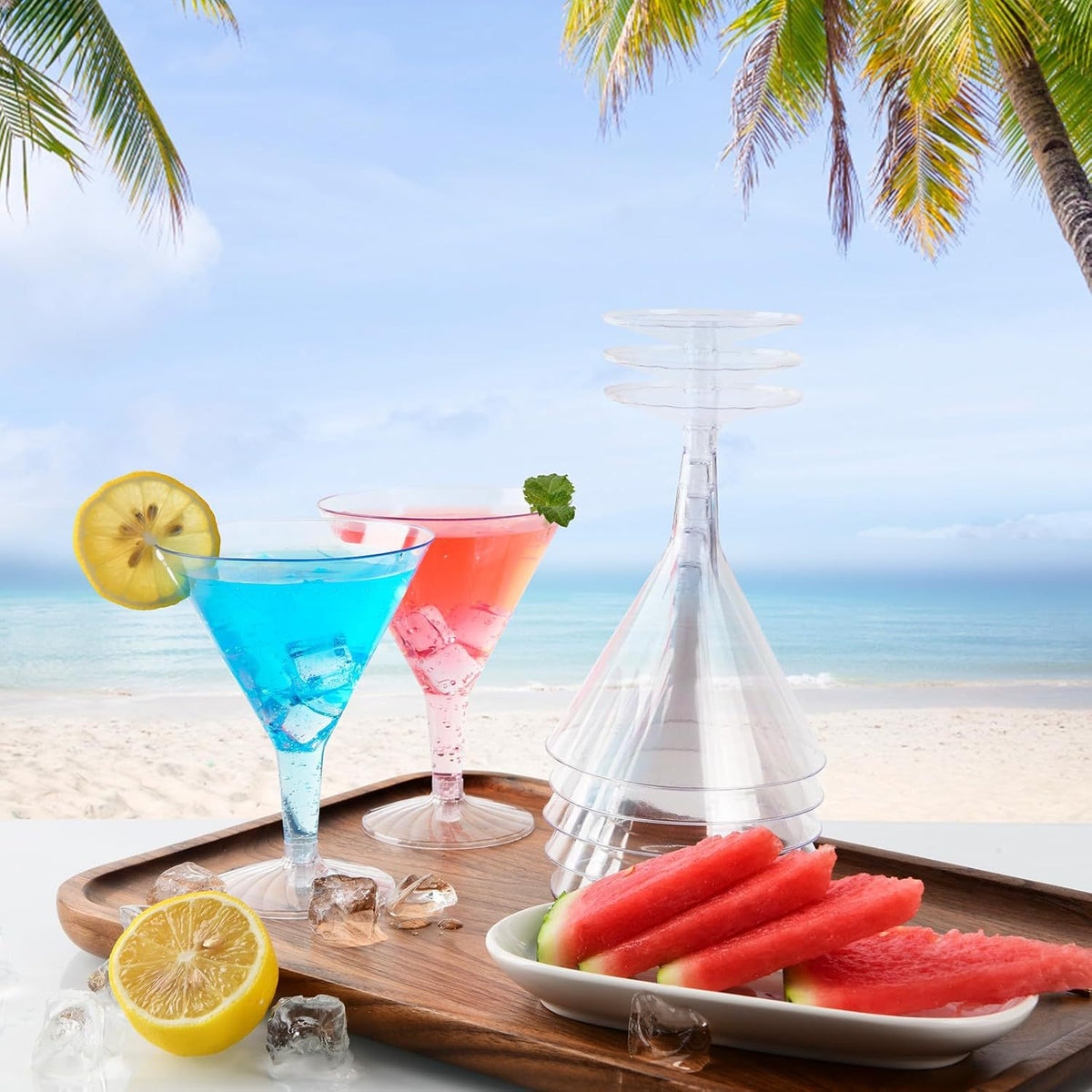 7oz clear cocktail glass, suitable, and single-use plastic champagne glasses.