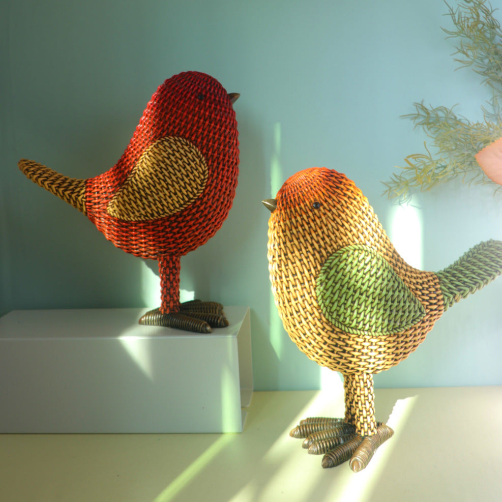 Imitation rattan bird figurine, resin animal sculpture, home decoration