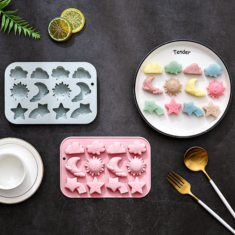 12-piece cloud, moon, sun, and star-shaped silicone mold