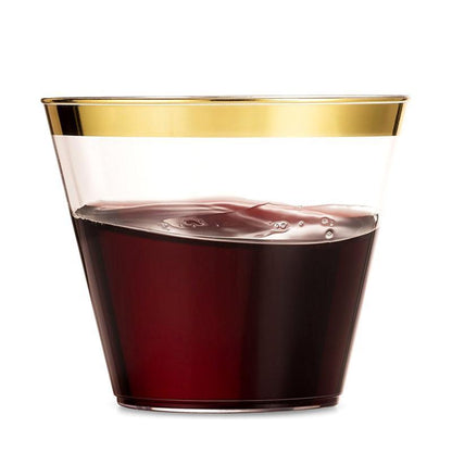 9oz Gold-Stamped Short and Chubby Water Cup - Disposable Plastic Catering