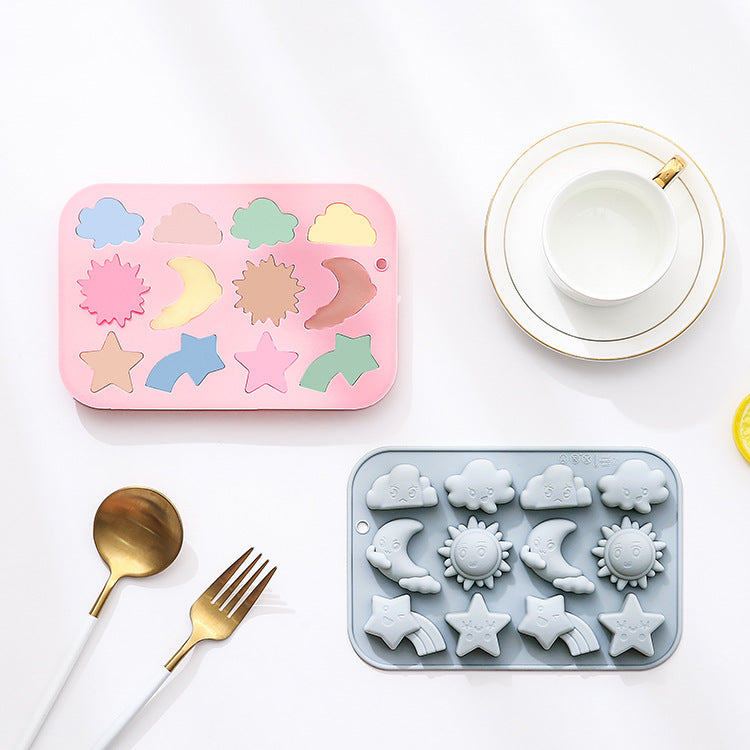 12-piece cloud, moon, sun, and star-shaped silicone mold
