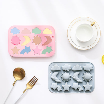 12-piece cloud, moon, sun, and star-shaped silicone mold