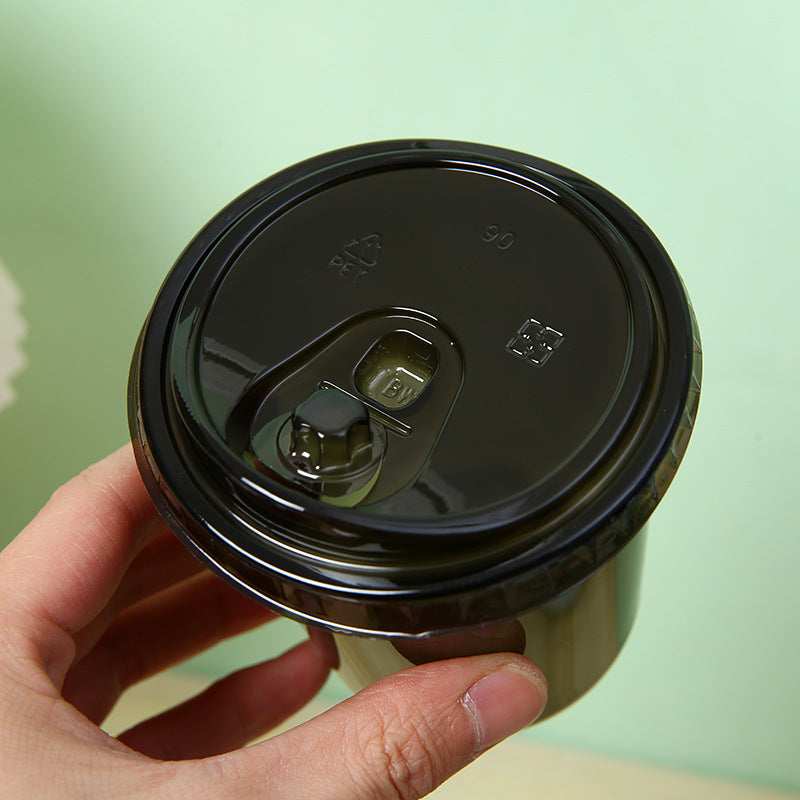 Disposable American-style coffee cup, black transparent plastic cup with