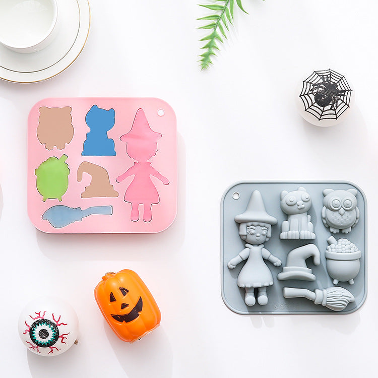 Halloween-themed silicone molds, cake molds, and chocolate molds featuring