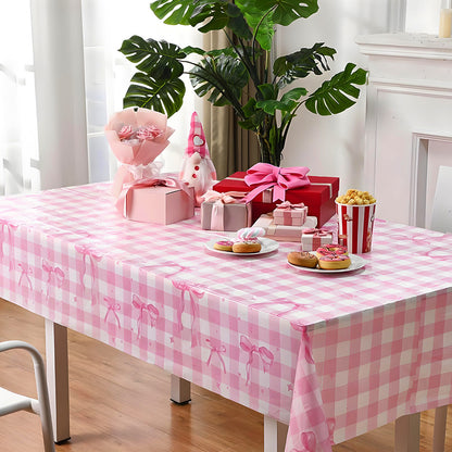 Mivorao Pink Bow Disposable Party Tablecloth