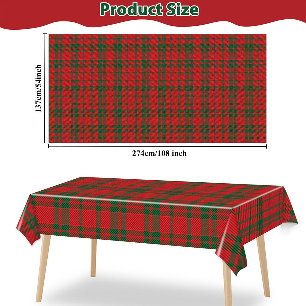 Disposable Farrow Check Party Tablecloth, Plastic Rectangular Christmas