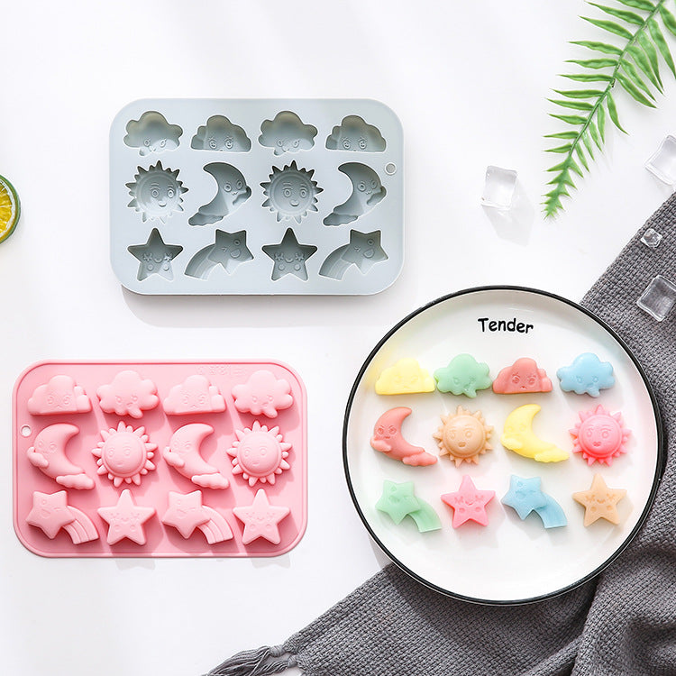 12-piece cloud, moon, sun, and star-shaped silicone mold