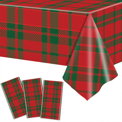 Disposable Farrow Check Party Tablecloth, Plastic Rectangular Christmas