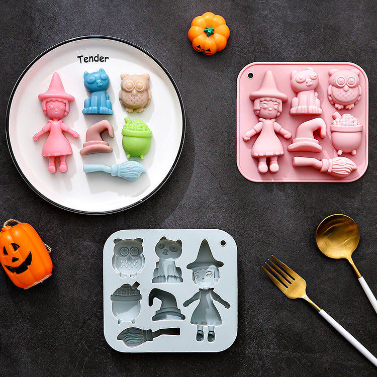 Halloween-themed silicone molds, cake molds, and chocolate molds featuring